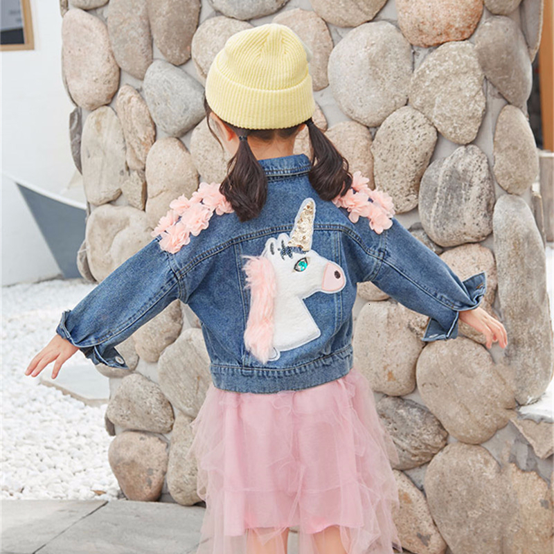 Denim Meisjes Jas voor Baby Kids Uitloper Jas Eenhoorn Kinderkleding Geborduurde Bloemen Meisje Herfst Tops Jassen