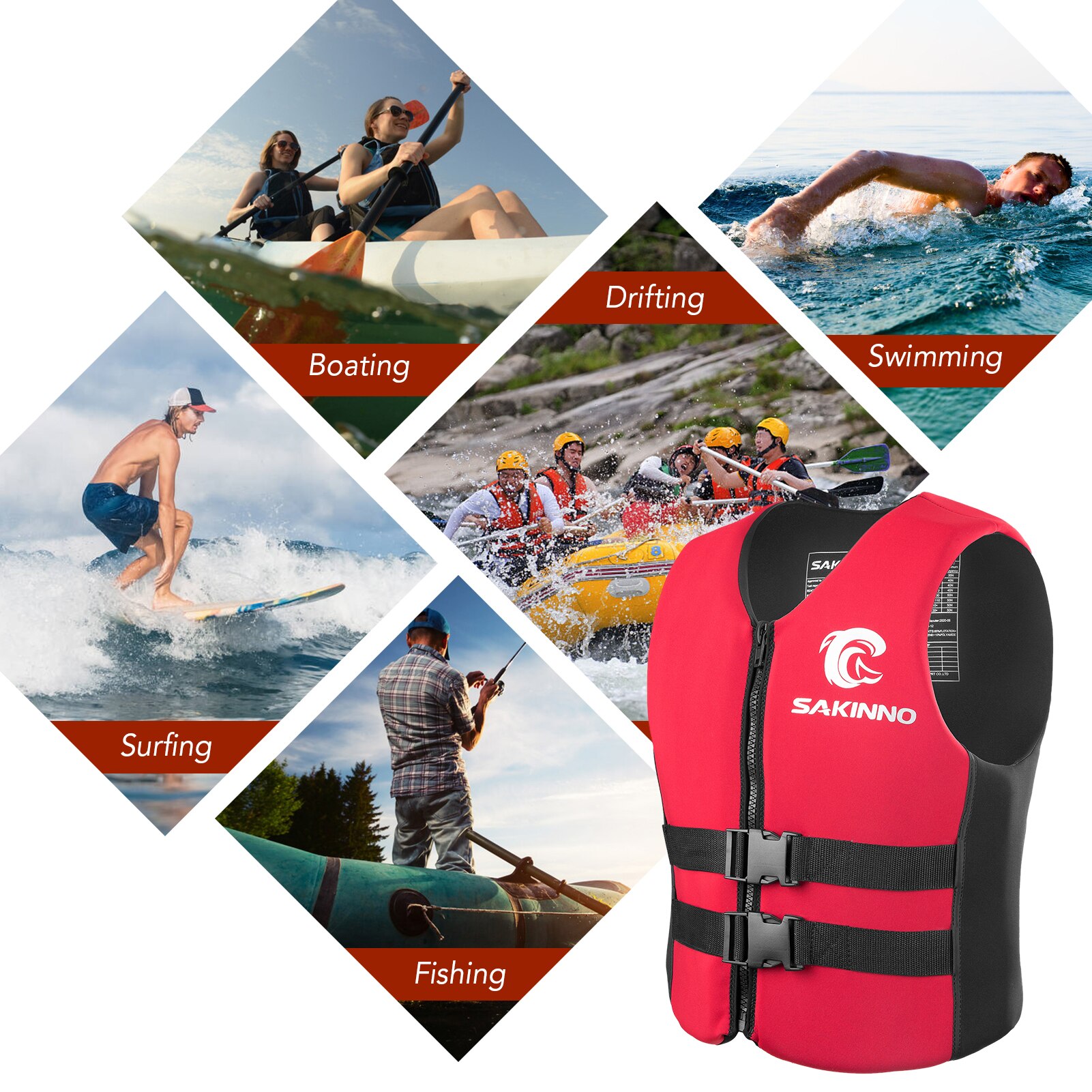 SAKINNO Water Sports Life Jacket Buoyancy Life Saving Vest for Kids/Adults Fishing Boating Kayaking Surfing Outdoor fishing vest