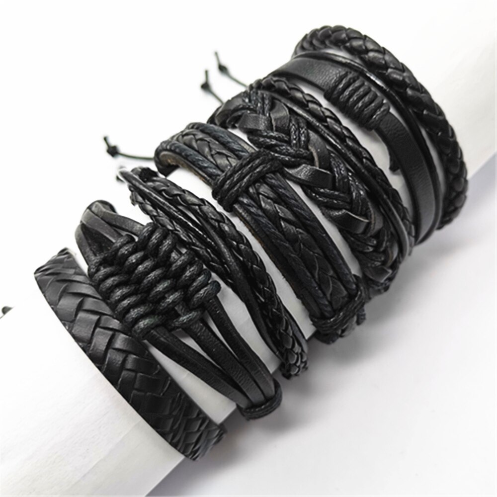 Week Bracelets 7pcs/set Black Brown Men Bracelets Wristband Rope Wrap Bangle Leather Bracelets Women Jewelry Accessories: style 3