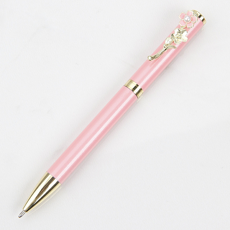 1 Piece Pearl Flower Metal Ballpoint Pen Stationery: light green