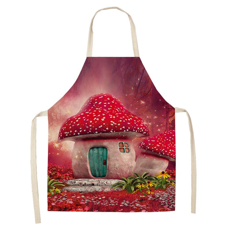 Delantal de cocina de bosque para hombre y mujer, delantales de lino y algodón sin mangas con estampado de árbol de fantasía, Herramientas de limpieza para el hogar: 2 / 66x47cm