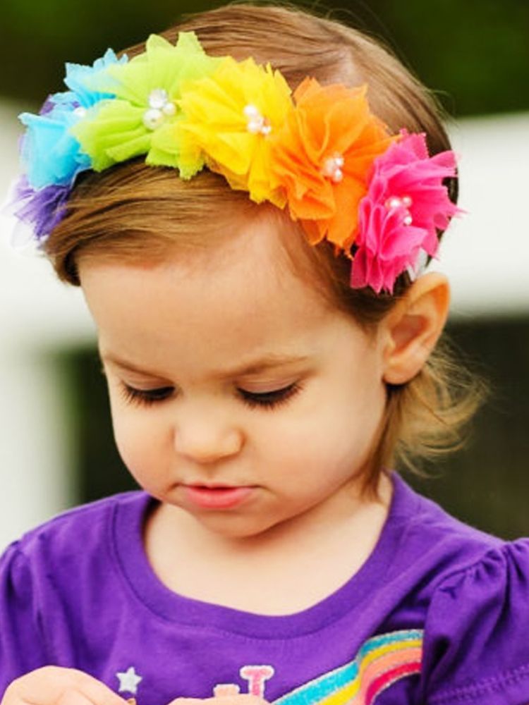 Fasce per bambini Tulle fiore elastico arcobaleno fasce per ragazze fasce per capelli per bambini bambini accessori per capelli fasce per la testa kh113: Default Title