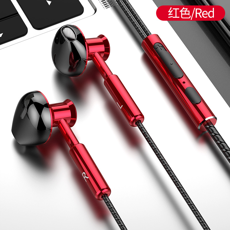 Genuine Metal Wire Controlled Tuning Wired Headset 3.5mm Round Hole Headset Cute Earphones Headphone Wired Earbuds: Red