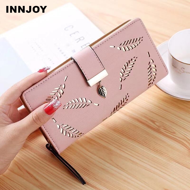 Women Wallet Leather Purse Female Long Wallet Hollow Leaves Pouch Handbag For Ladies Coin Purse Card Holders Clutch