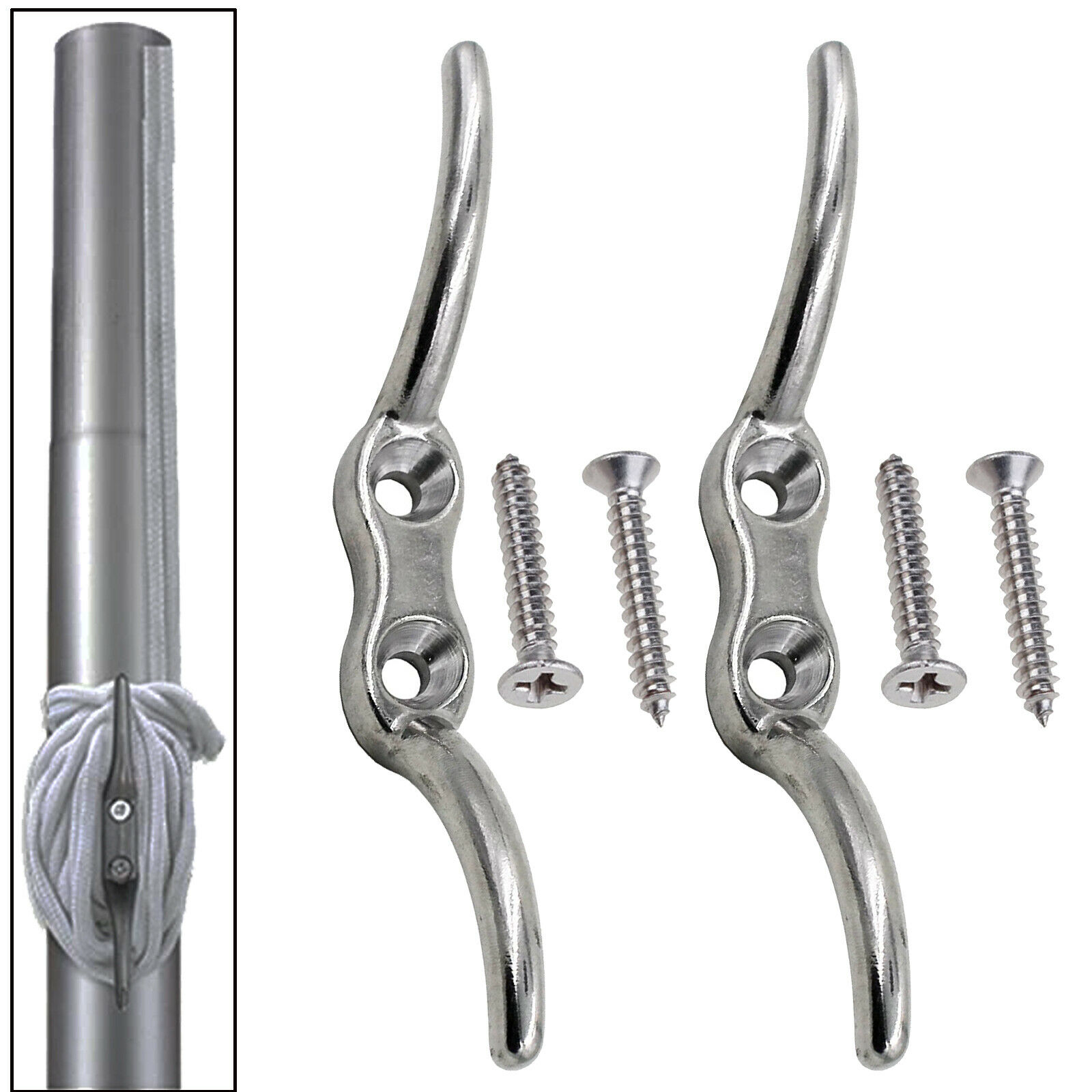 2x Rvs 316 Vlag Pole Cleat 6 Inch Cleat W/Hardware-Niet-roestend