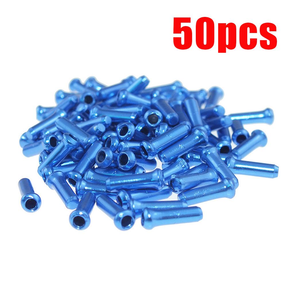 50Pcs Fiets Versnellingspook Core Cap Brake Draad End Core Cap Inner Sleeve Gear Shift Brake Cable Core Cap aluminium Anode: Blue