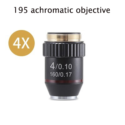 195 Objetivo acromático negro 4X 10X 20X 40X 60X 100X para lente objetivo de microscopio biológico RMS 20,2mm piezas de objetivo: Oro