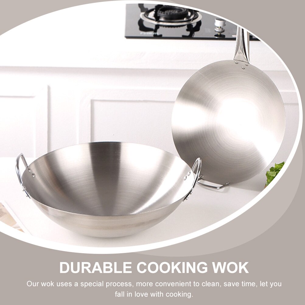 Stainless Steel Double Handle Wok Practical Wok Kitchen Utensil Household Wok
