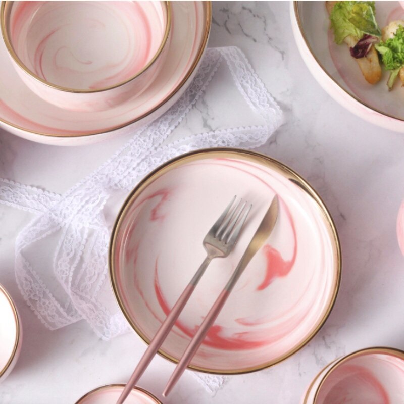 Dinner Plate Set Ceramic Kitchen Plate Tableware Set Food Dishes Pot Rice Salad Noodles Bowl Soup Kitchen Spoon Cook Tool