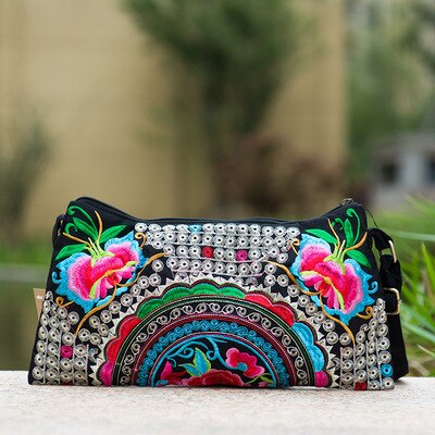 Nationale borduurwerk multi boodschappentassen kleurrijke bloemen geborduurde dames schouder- en crossbodytassen canvas tas met rits: 10