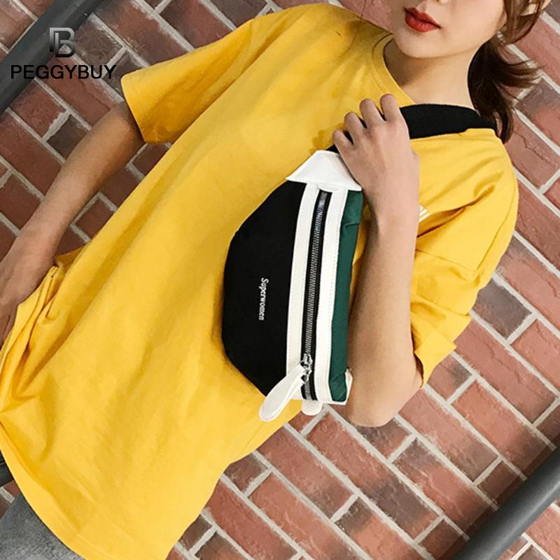 Femmes taille Fanny ceinture Packs femme décontracté fermeture éclair toile poitrine sacs adolescentes Hit couleur sport épaule bandoulière sacs