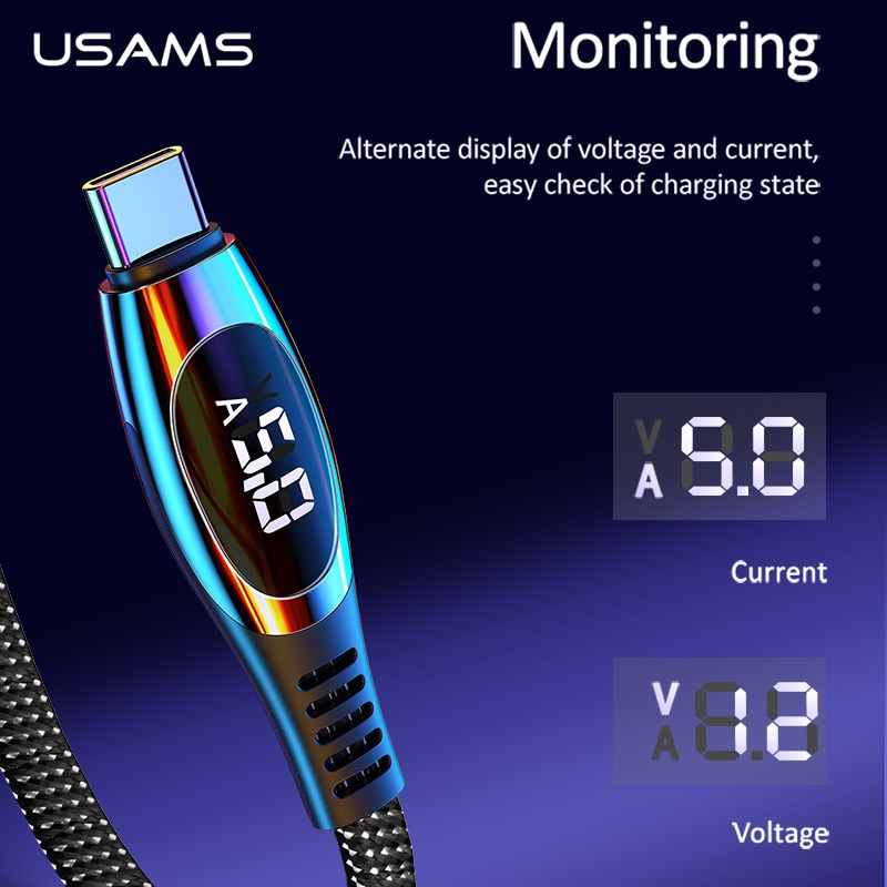USAMS LED Display USB C Kabel 5A Quick Charge Typ C Kabel für Huawei P10 P20 P30 Mate 9 10 20 Smart Ladekabel Typ-C Draht