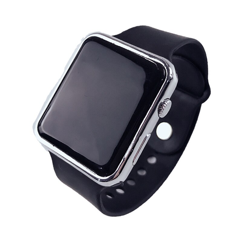 Studenten kijken naar mannen, led digitale horloges, vrouwen, elektronisch horloge, studenten, sporthorloges, siliconen, vierkant horloge, kinderhorloge, klok: Zwart zilver