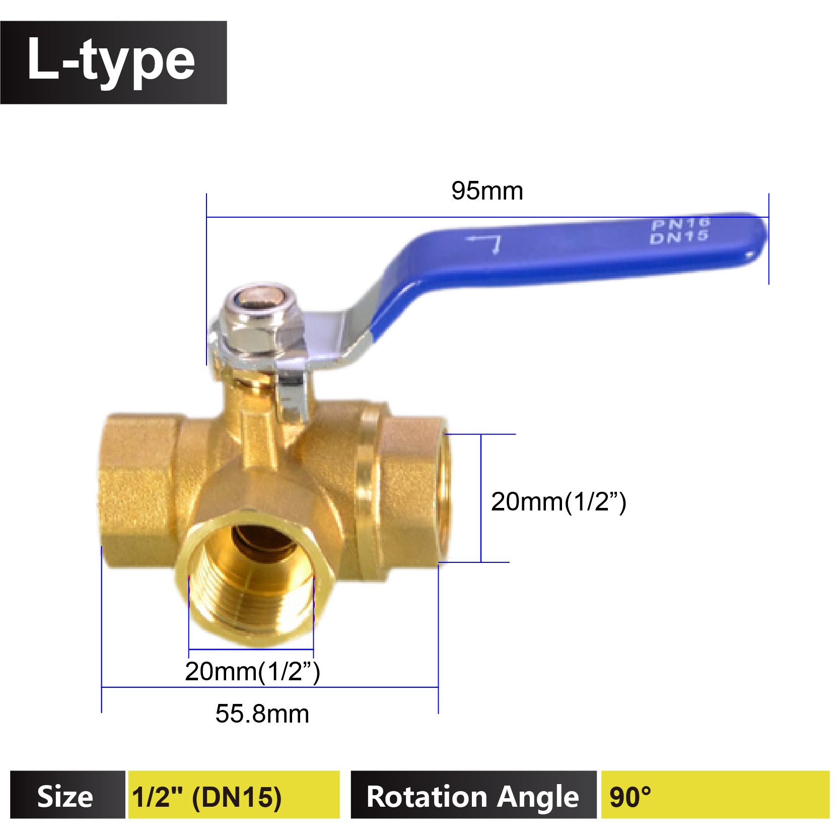 1/4 3/8 1/2 3/4 1 tomme messing 3- vejs ventil t-type l-type indvendig gevind kugleventil afspærring til vand, gas, hvac og vvs: Lilla