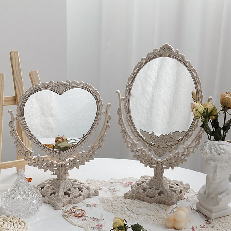Double-sided Rotational Vanity Mirrors European Retro Makeup Mirror Dressing Table Decorations Home Ornaments Supplies