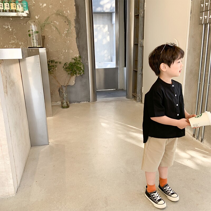 Zomer Baby Jongens Effen Kleur Dunne Korte Mouw Shirts Japanse Stijl Losse Casual Alle-Match Tops