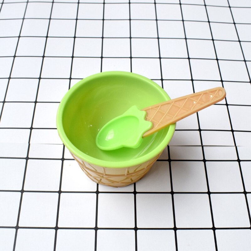 Safe Feeding Baby Bowls Plates Children's Tableware Food Containers Cups Kids Dishes Ice Cream Bowls Spoons Dinnerware: green