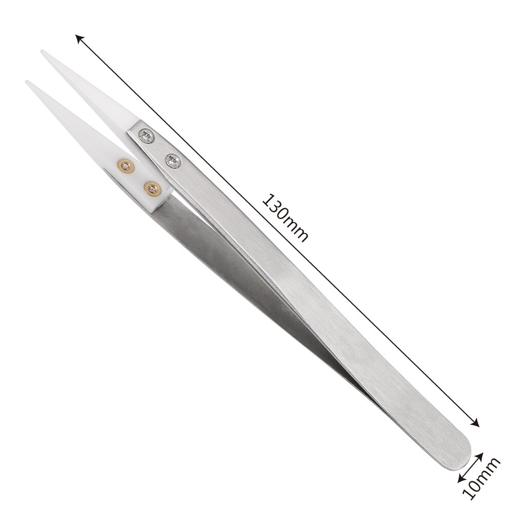 DIYWORK Precision Straight Aimed Tweezers Ceramic Tips Tweezers Anti-static High Temperature Resistant Stainless Steel Handle