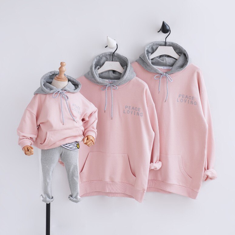 Vader/moeder/kind familie bijpassende outfits hoodies sweatshirts met zakken familielook kleding met capuchon vader moeder dochter kleding: Roze / Moeder gratis maat