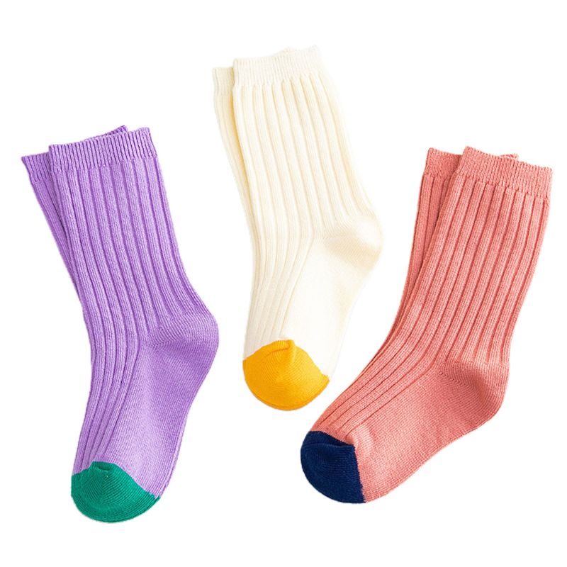 3 pares crianças inverno algodão tripulação meias neon doce cor com nervuras malha esporte meias gxmb