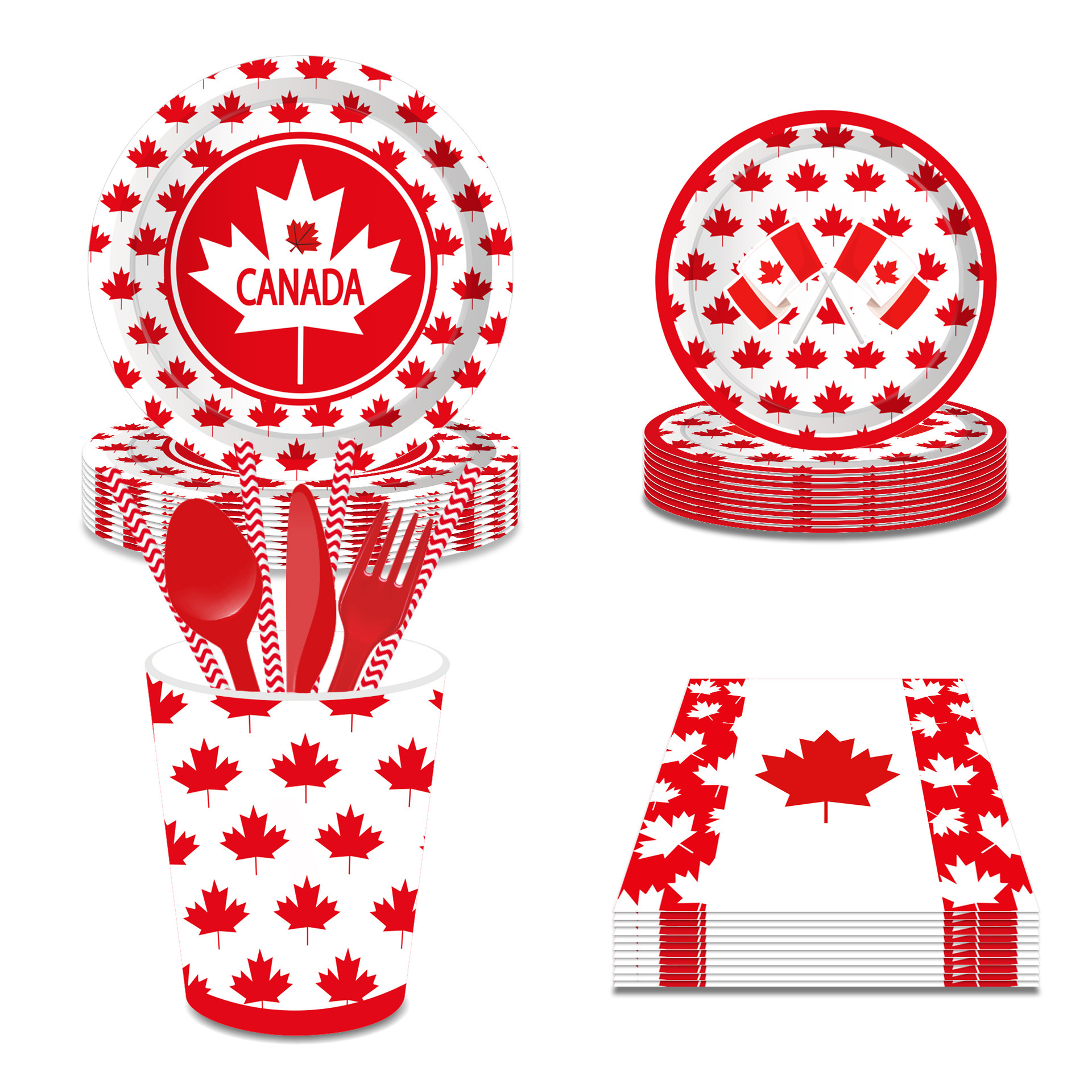 Canadese vlag Canada Servies Verjaardagsfeestje Benodigdheden Borden Kopjes Servetten Kopjes Servies Decoraties