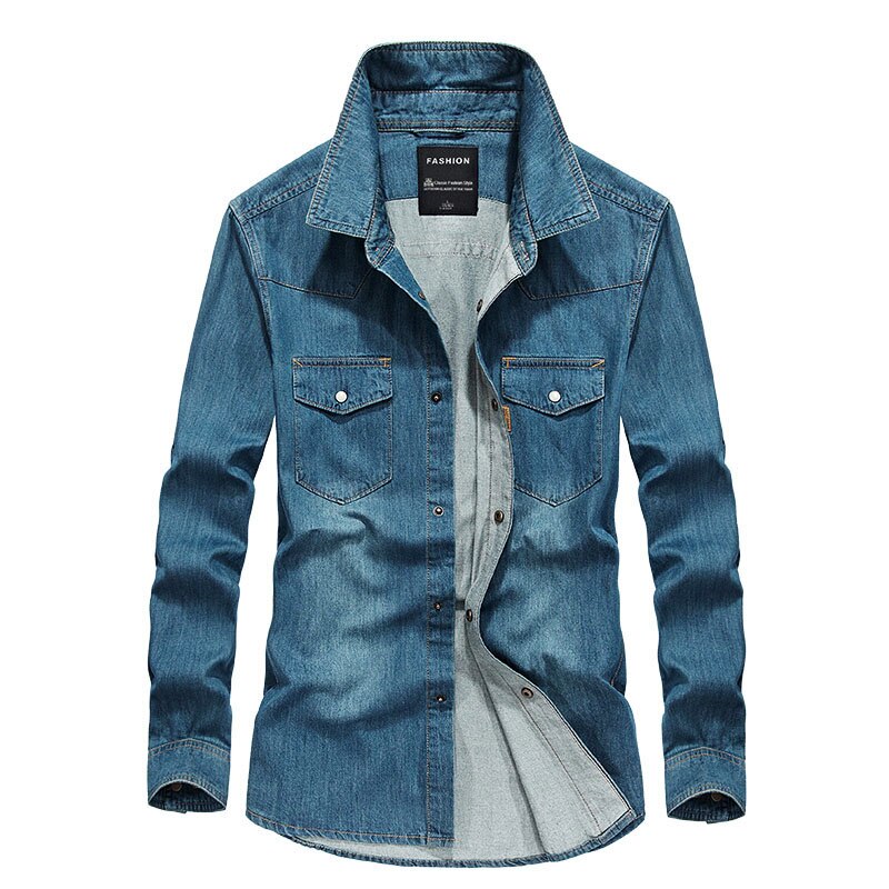 Plus Size 4XL Casual Denim Shirt Men Long Sleeve – Vicedeal - Main Image