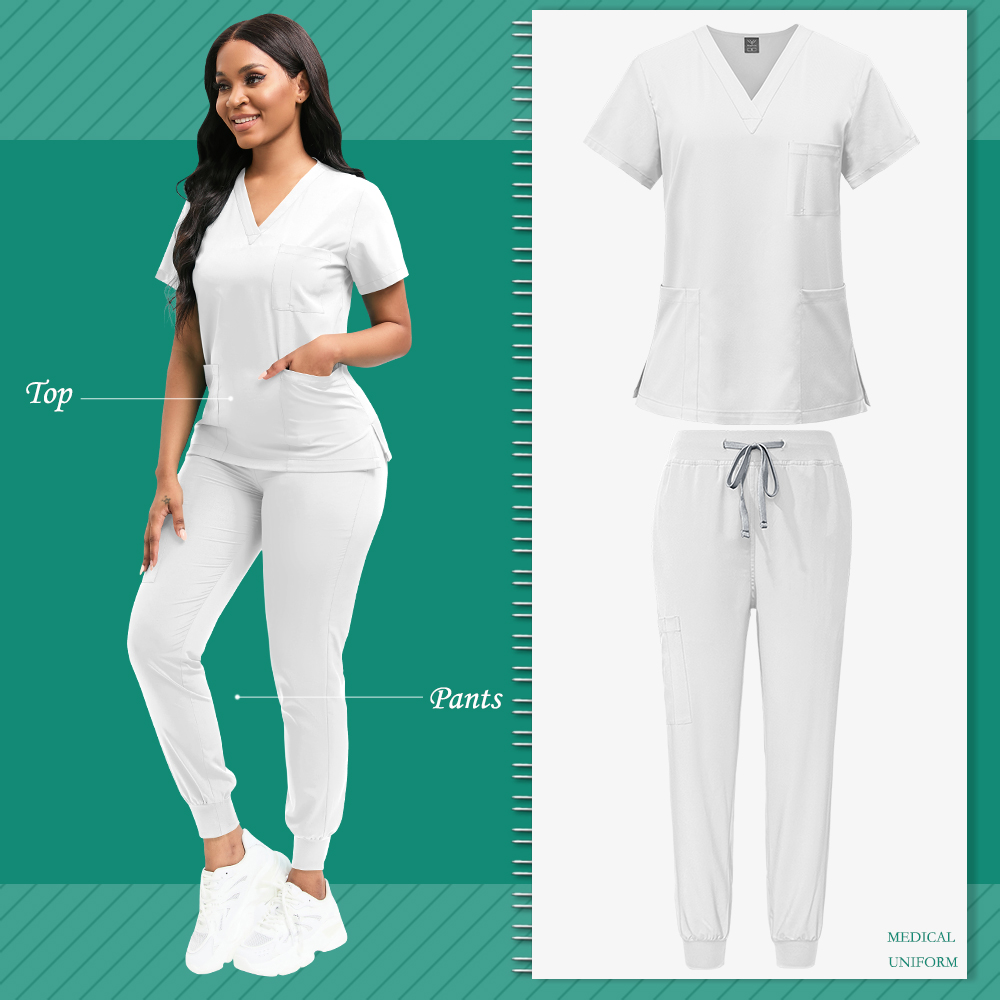 Uniforme de limpieza para mujer, Top exfoliante de enfermería, pantalones, traje médico, Ropa de Trabajo de niñera pediátrica, bata quirúrgica para quirófano,: S / Beige