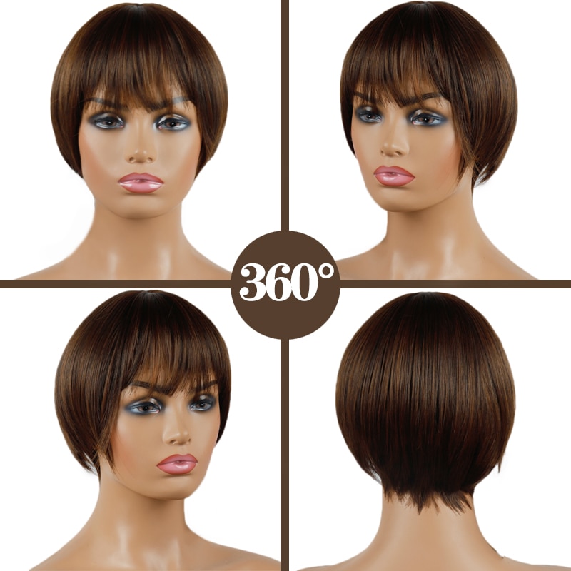 LINGHANG, peluca recta en color rojo corto, gris, pelucas de pelo Pixie con estilo cortado para mujeres, pelo sintético, fibra de alta temperatura