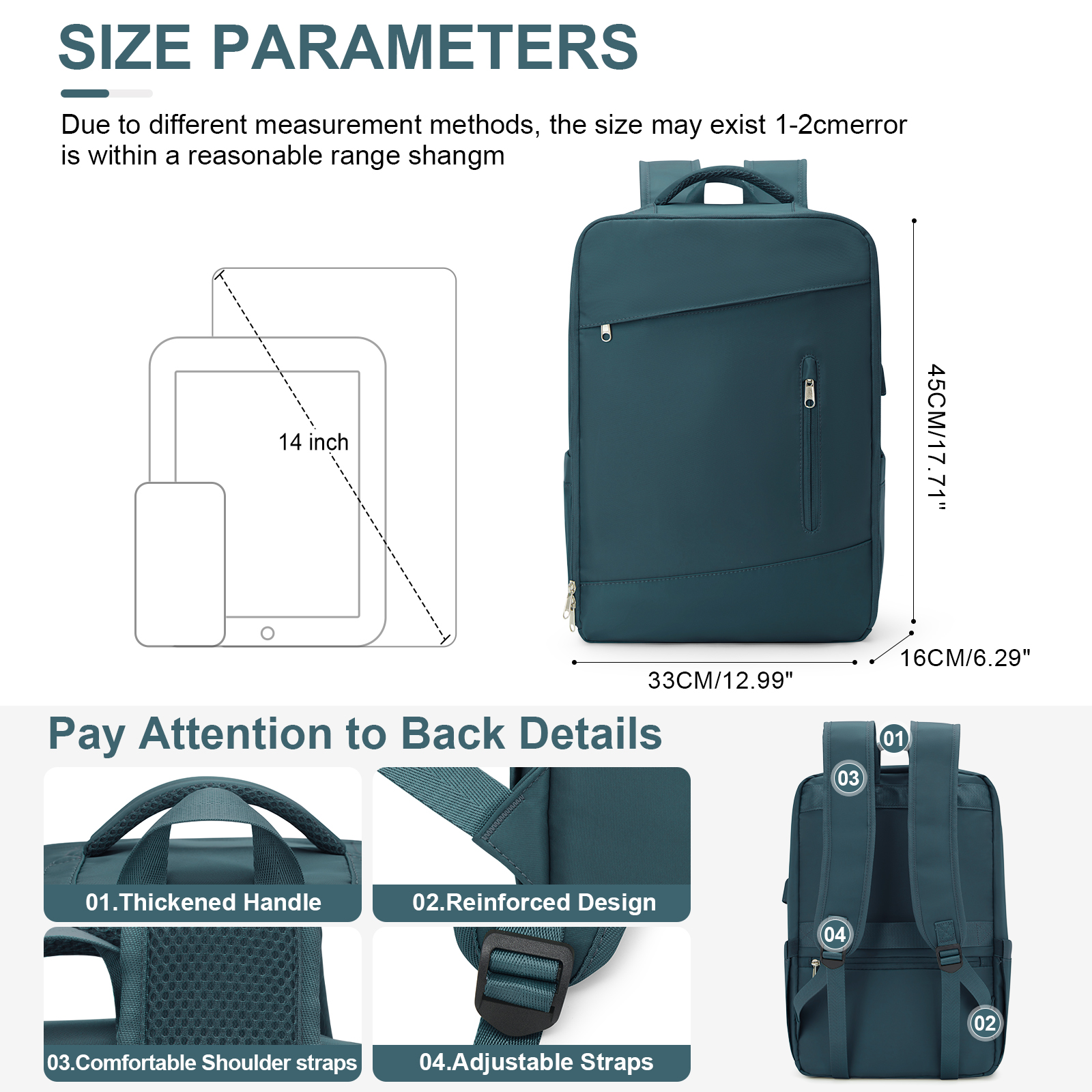 Travel Bakcpack 45x33x16 Cabin Bag Carry-Ons for Men Women Laptop Backpack Reinforced Daypack USB Short Distance Luggage