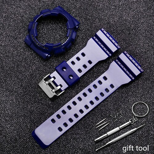 Vervangende band voor casio g-shock ga  gd 110 120 rubberen hars horlogeband glanzend mat heren waterdichte sportarmband: Donkerblauw zwartglans