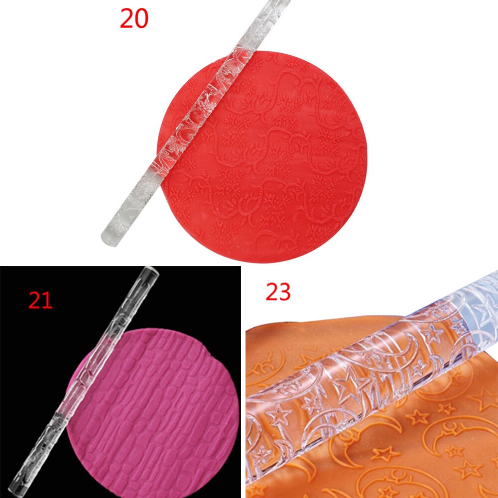 15Styles Acrylic Rolling Pin Fondant Cake Impression Rolling Pin Pastry Roller Embossing Kitchen Baking Decor Tool