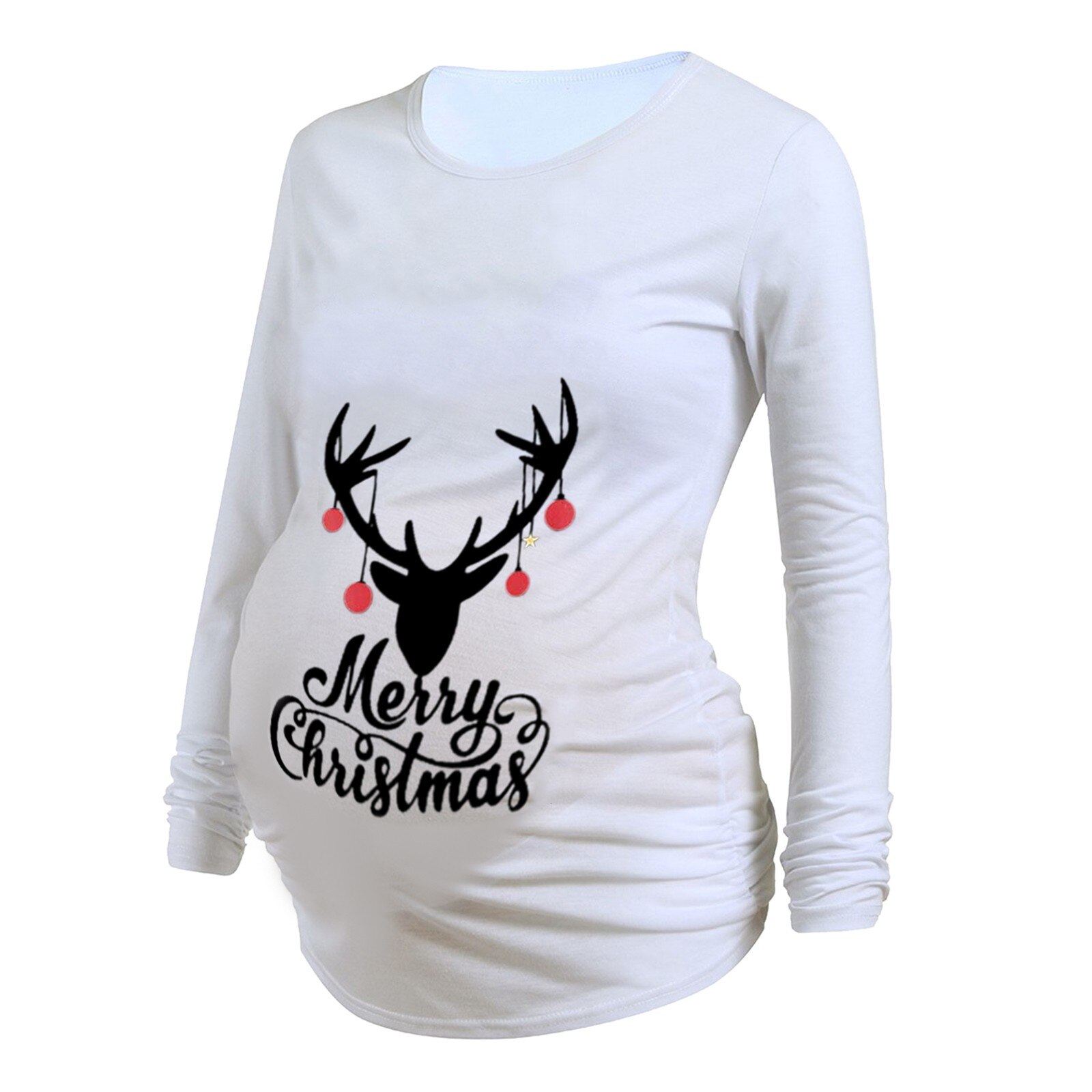 Trendy Top Tees For Pregnant Women Christmas Deer Cartoon Printed Long Sleeve Year Christmas Pregnancy Shirt Tops Xmas
