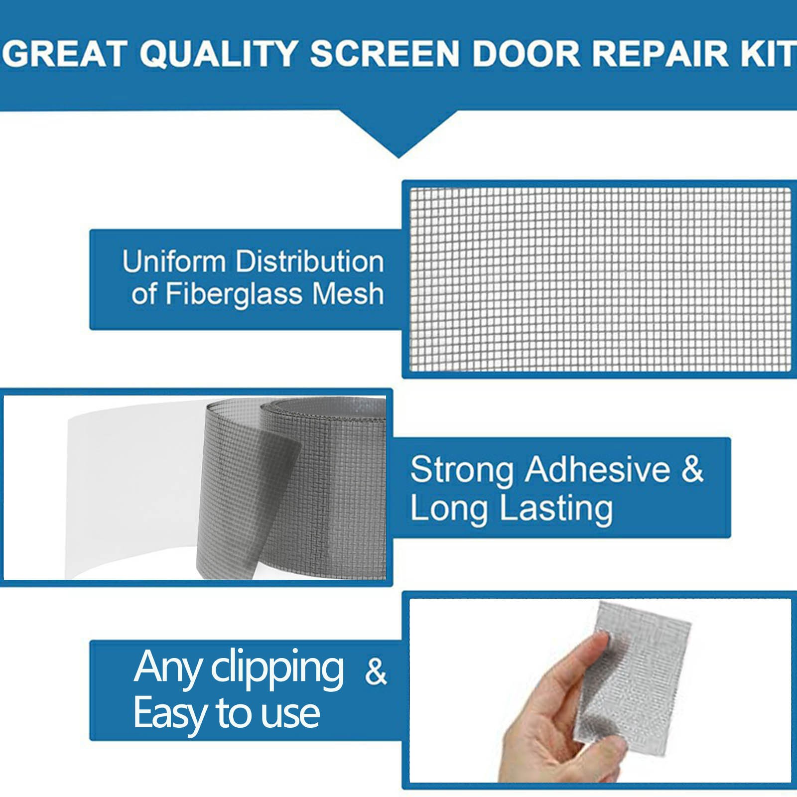 1pc Window Screen Repair Kit Strong Adhesive Waterproof Tape Fiberglass Covering Mesh Repair For Window Screen And Screen Door