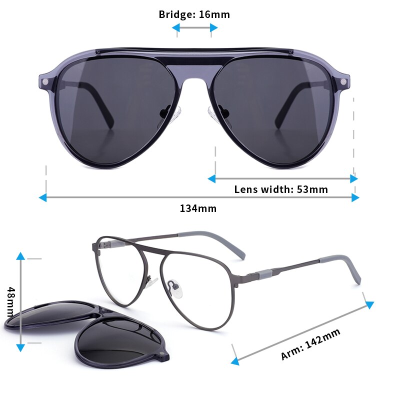 Ceofy Men Aviator Glasses Frame Magnet Clap Polarized Sunglasses Optical Myopia Eyeglasses Frame 39982