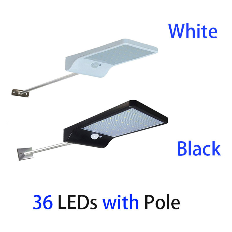 Solar Lamp 118 Led Pir Motion Sensor Lamp Buiten IP65 Waterdichte Solar Tuinverlichting Emergency Beveiliging Licht Zonne Wandlamp: 36 LEDs with Pole / Black body