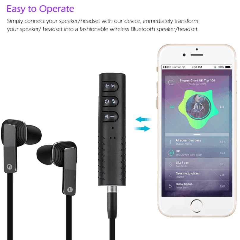 Adaptateur mains-libres Bluetooth avec clip, Jack 3.5mm, sans fil, récepteur Audio, écouteurs de Sport, musique, pour Huawei Xiaomi, autoradio