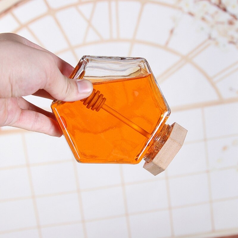 Tarro de miel de vidrio para el hogar, Mini envase de miel pequeño con barra de agitación de madera, 220ML/380ML