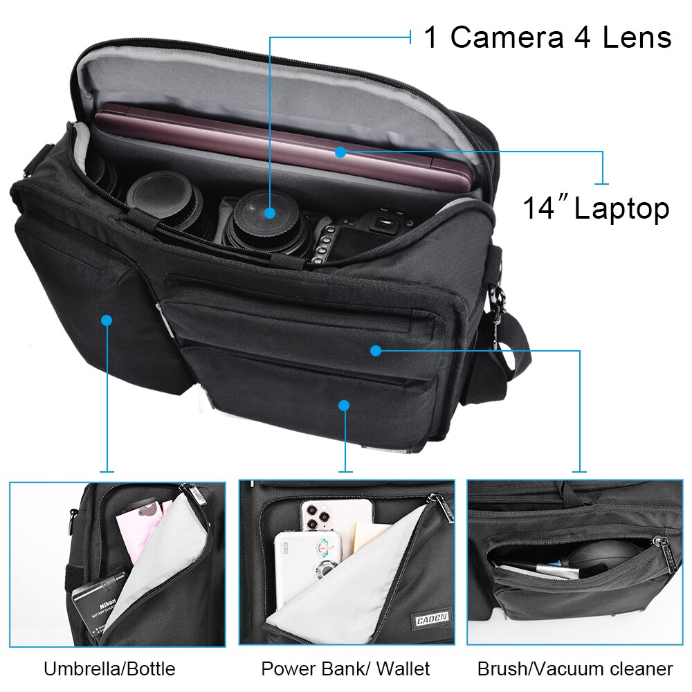 CADeN-mochila para cámara de fotos, bolso de hombro impermeable, suave, grande, para Nikon, Canon, Sony, DSLR