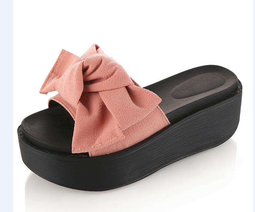 SHIDIWEIKE pajarita grande mujer playa Flip Flops sandalias de verano antideslizante zapatillas Sandalias de plataforma tamaño 34-39 B768: Rosa / 6