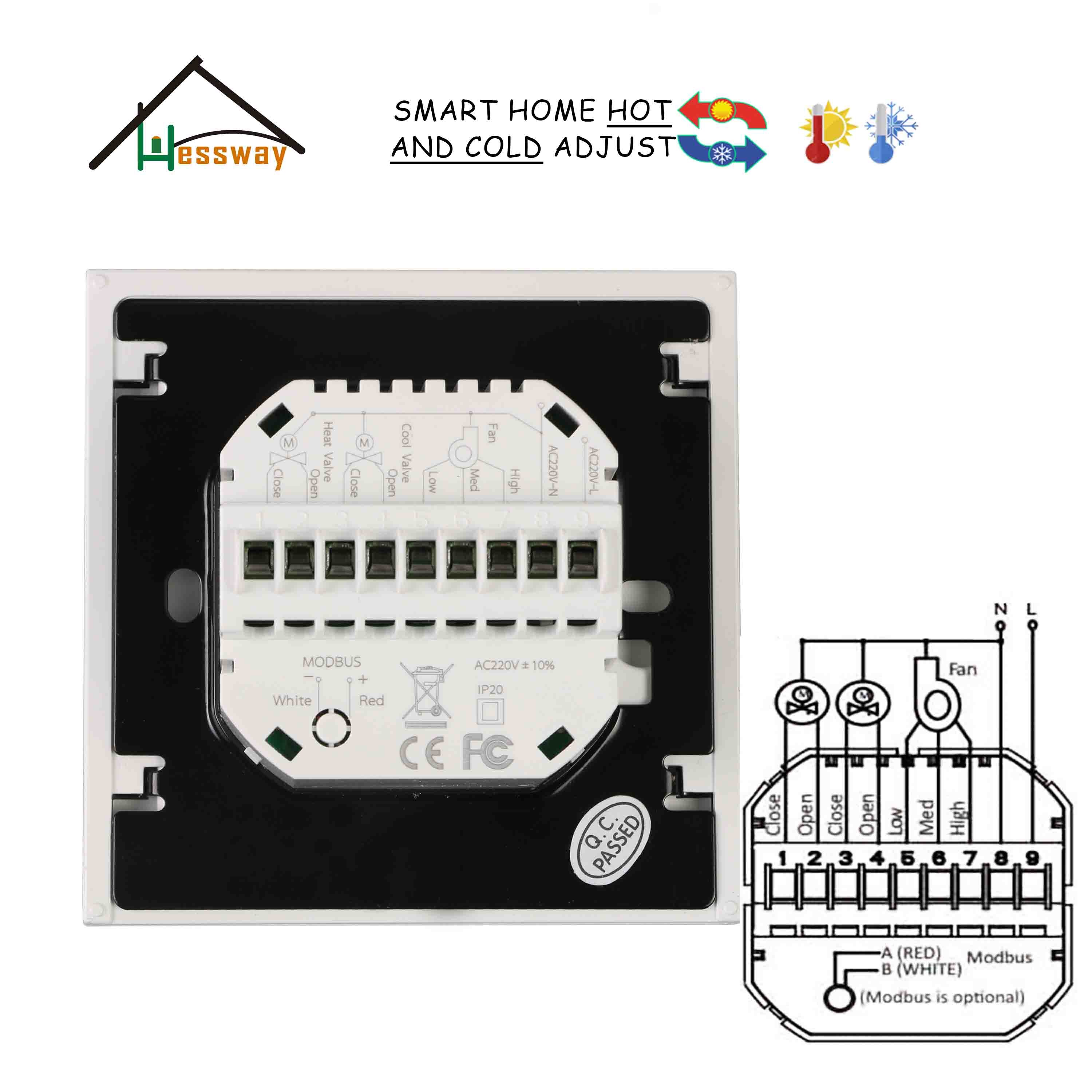 HESSWAY touch screen digital FCU thermostat for air conditioner 2p/4p