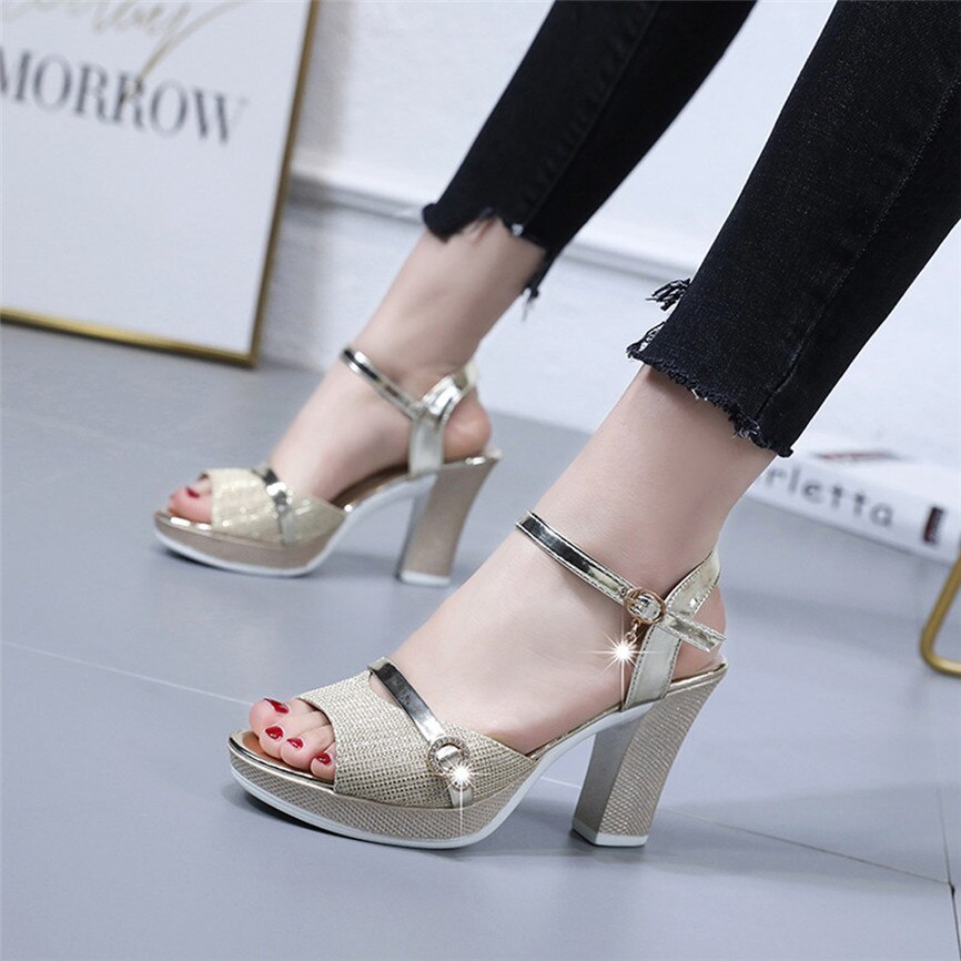 Women Sandals Summer Shoes Woman Dress Shoes Bling Weddging Shoes Silver High Heels Pumps Ladies Shoes Zapatos Mujer: Gold / 38