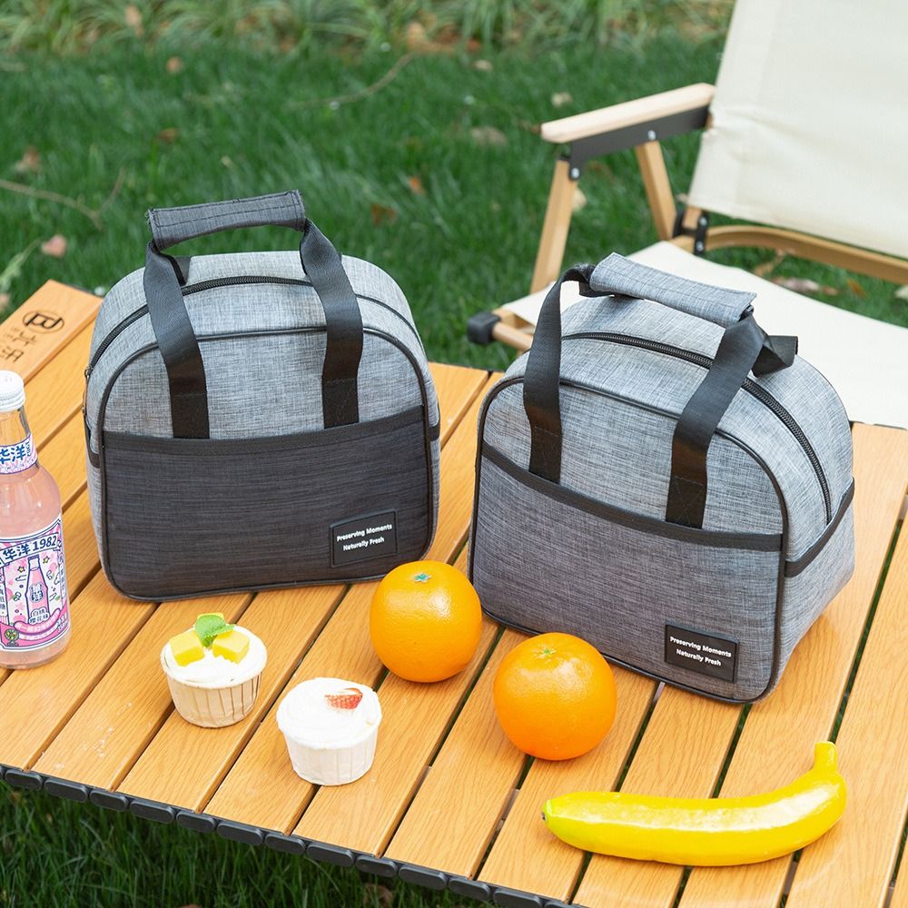 Portable Insulated Thermal Lunch Bag Waterproof Large Capacity Hand-held Picnic Food Pouch Oxford Cloth Thickened Lunch Box