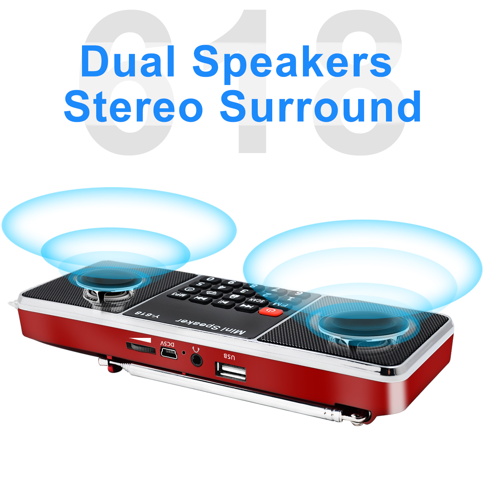 Lefon Radio cyfrowe FM Podwójny głośnik Stereo Surround Odtwarzacz audio MP3 Obsługa karty TF Funkcja wyłączania czasu dla domu i na zewnątrz
