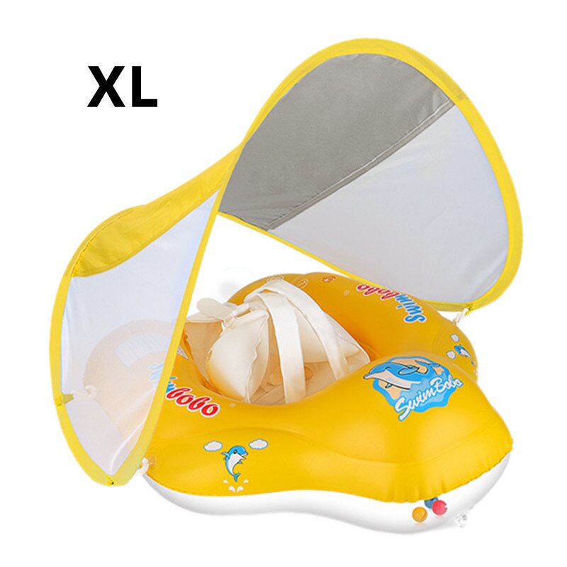 Baby Swimming Float with Sun Canopy Inflatable Infant Floating Swim Rings Kids Swim Pool Accessories Circle Bathing Summer Toys: B Yellow XL