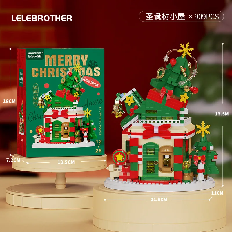 Christmas Winter Village Building Blocks Snowhouse Snowman Elk Shop 3D Model Assembly Mini Brick Figure Toys For Kid: S / Wood