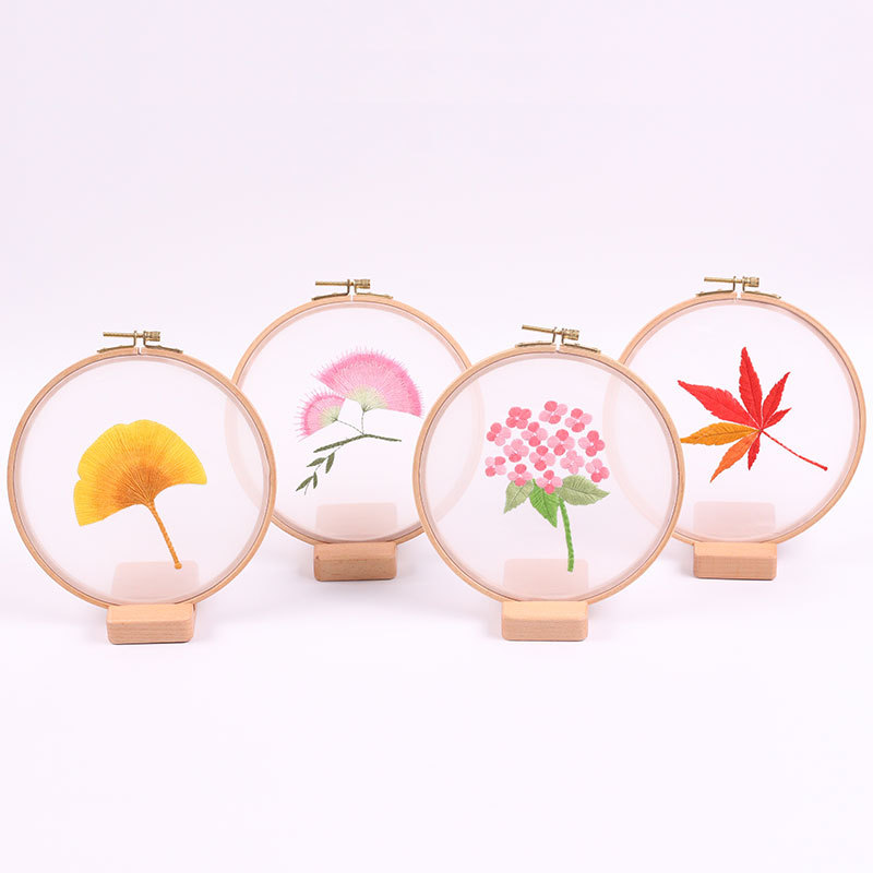 Diy broderi blomst / blad håndarbejde håndarbejde til begyndere korssting kit bånd maleri broderiramme hjem dekoration