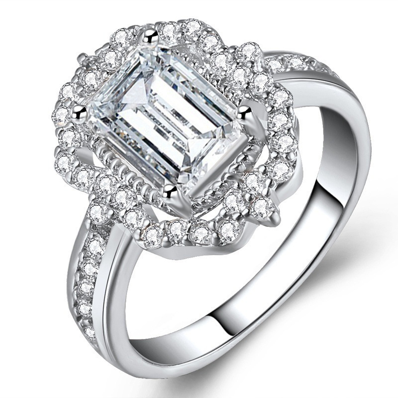 Tisonliz Luxe Vrouwelijke Vierkante Crystal Ringen Rose Goud Kleur Ringen Anniversary Sieraden voor Vrouwen Lady: 6 / 0092 Silver