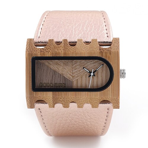 BOBO BIRD nouvelle montre en bois de créateur de à la main pour femmes tenue décontractée montre-bracelet Unique coloré en cuir bandes boîte: N21