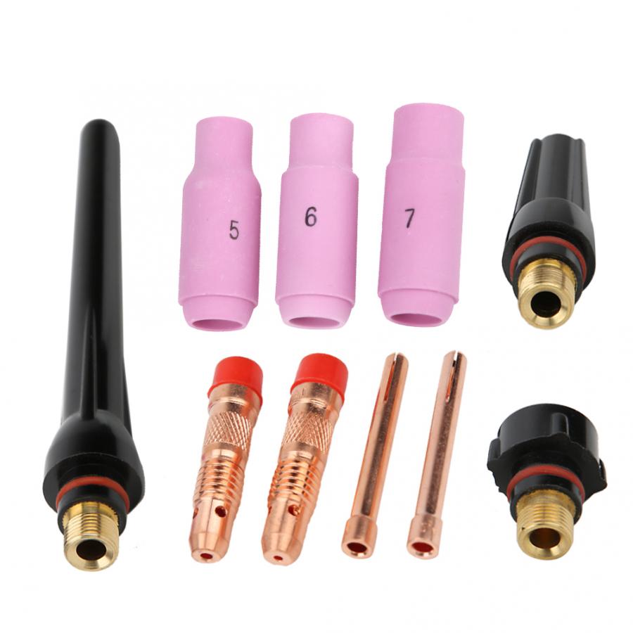 10Pcs Tig Keramische Cup Tig Alumina Nozzle Collet Body Back Cap Voor WP-17/18/26 Tig Lastoorts Onderdelen WP26 Collet Body