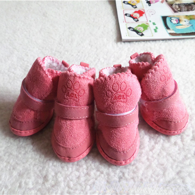 Chaussures pour animaux de compagnie, 4 pièces, épaisses et chaudes, bottes en Carton de neige et de pluie, baskets pour chiots, accessoires pour chiens: S / Rose